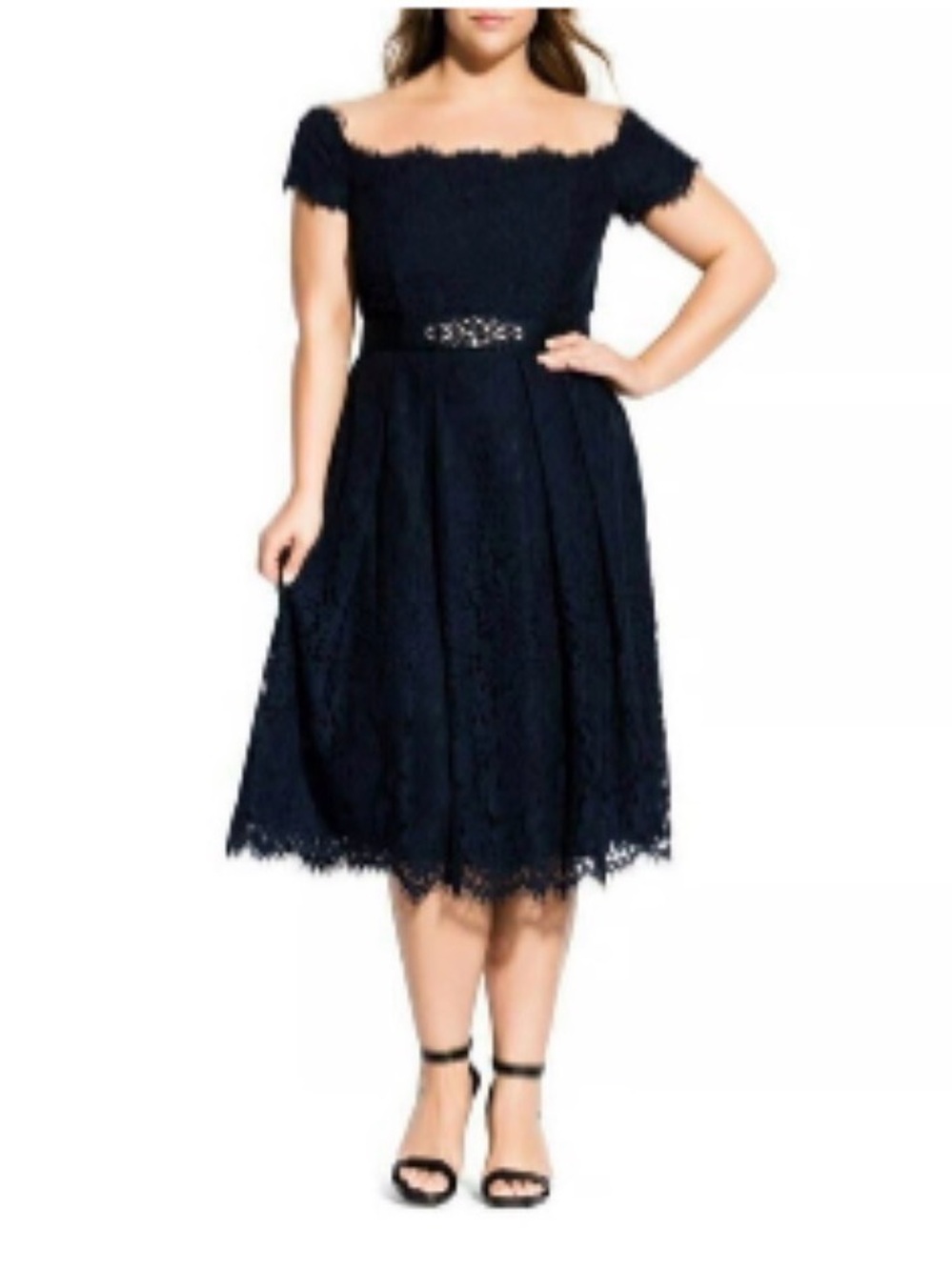 CITY CHIC LACE DREAMS NAVY DRESS